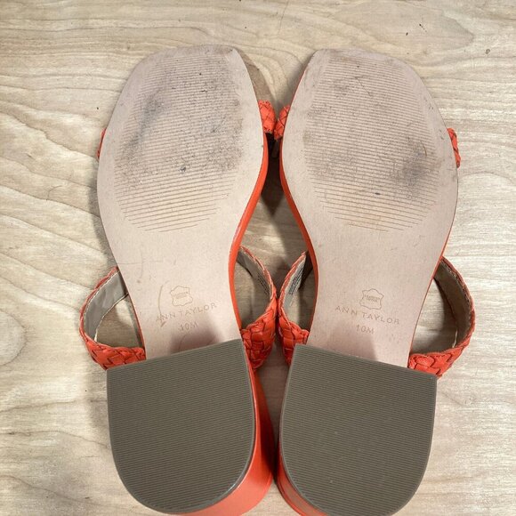Ann Taylor Peyton Sandals, Size 10 M, Orange Woven Braided Strappy Block Heel - Picture 6 of 7